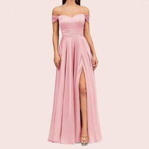 Sexy Off Shoulder Side Slit A-Line Long Soft Satin Dresses